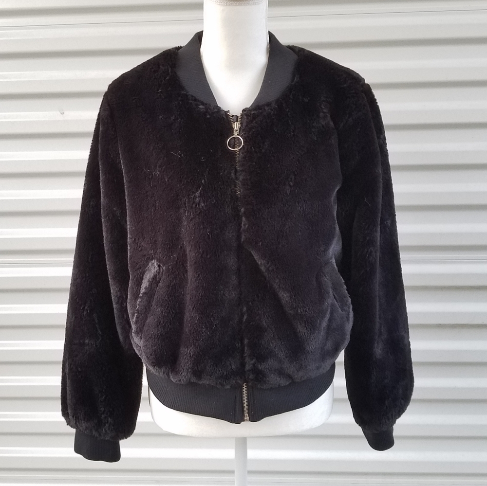 Bongo black faux  fur bomber jacket